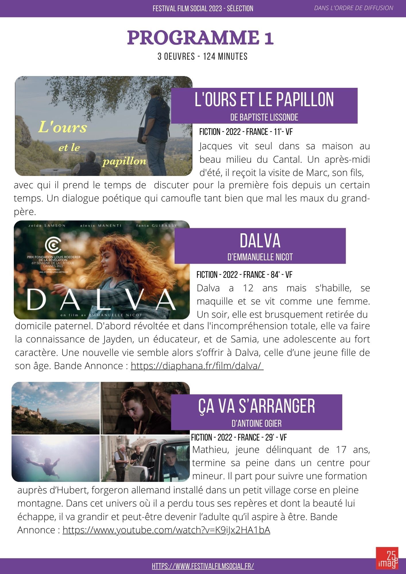 Festival du Film Social Jeudi 12 octobre Programme 1 à 10h00